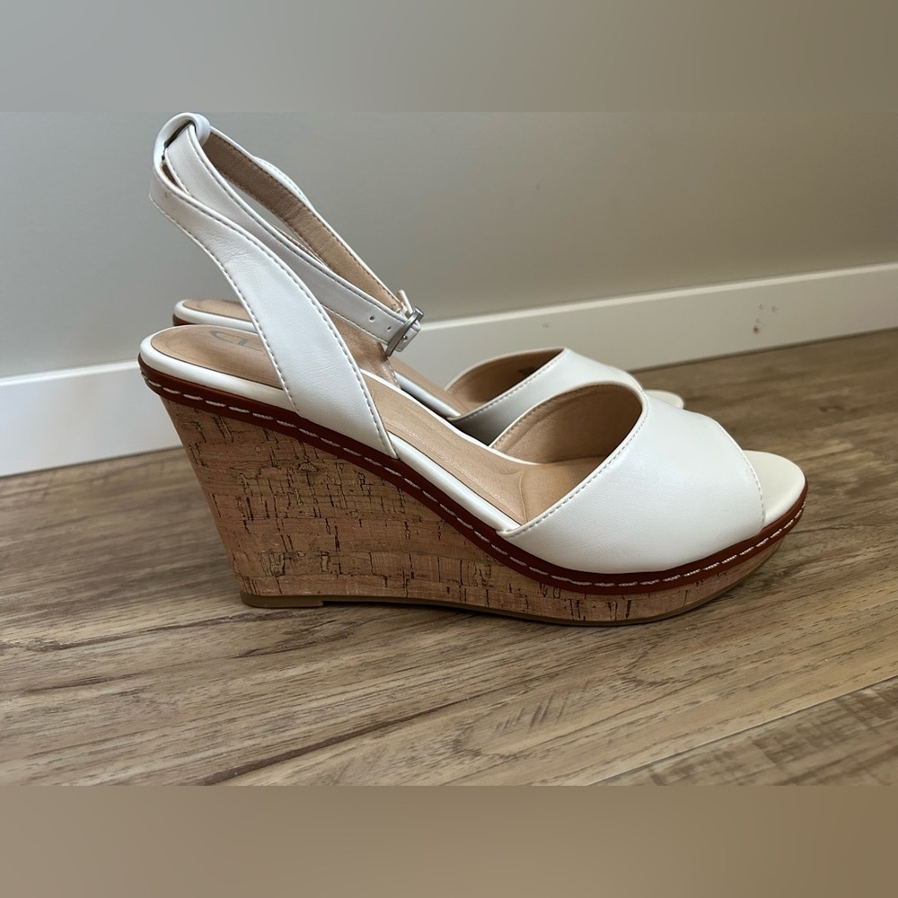 CL by Laundry Women's Beaming Cloud Patent cork Wedge ankle strap Sandal White - Picture 12 of 12